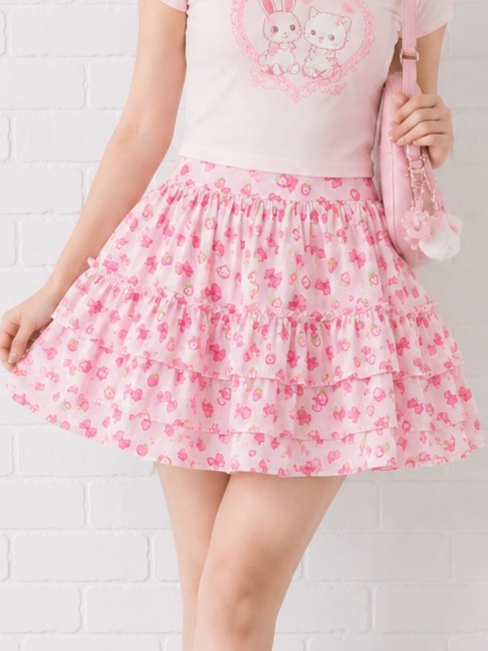 Hot Topic Strawberry Bow Petticoat Skirt M Pink Coquette Kawaii Fairy Kei